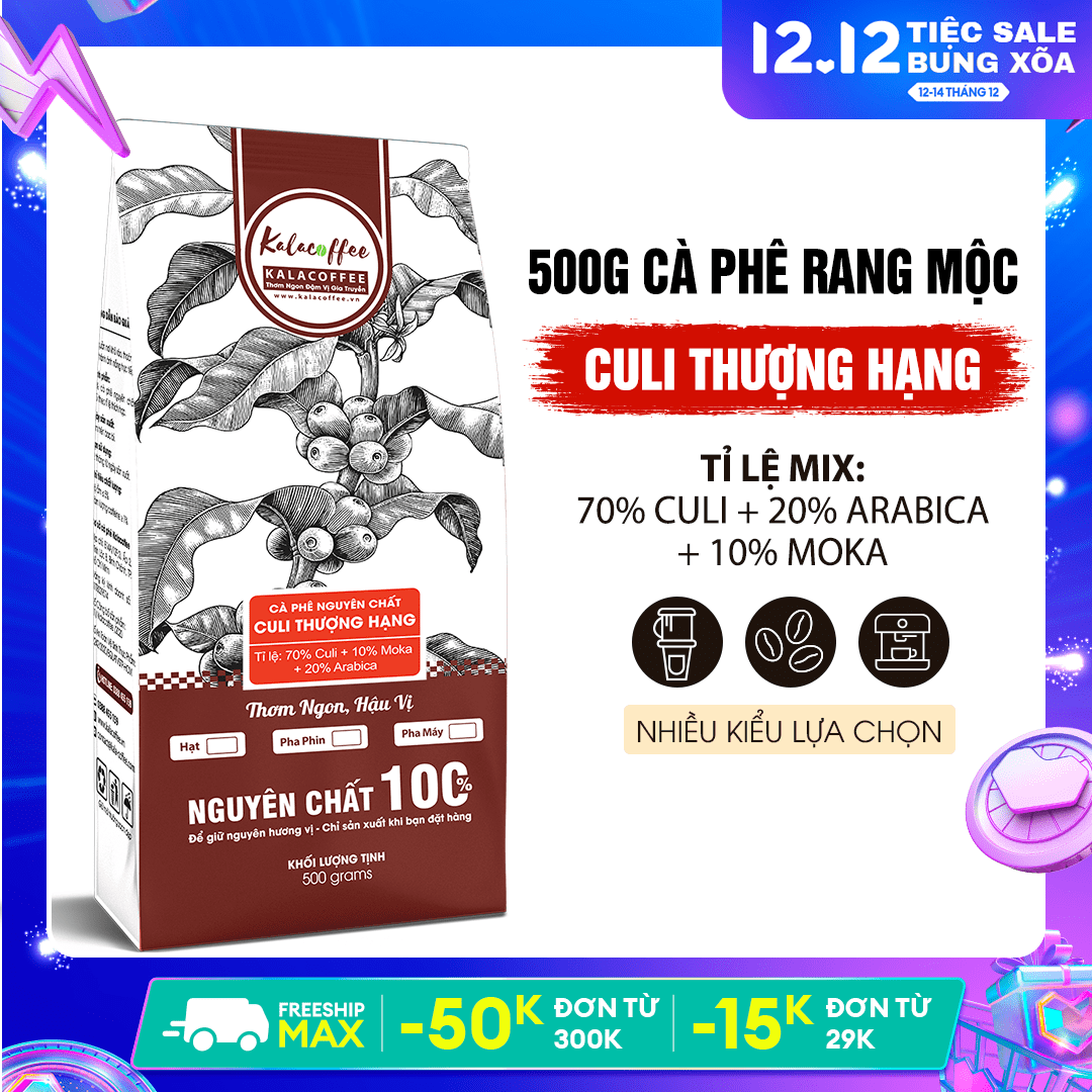 [TRỢ GIÁ] 500g Cà phê Culi CAFE THƯỢNG HẠNG rang xay nguyên chất Kalacoffee gu Đậm Mạnh hậu ngọt  phù hợp pha Phin hoặc Pha máy