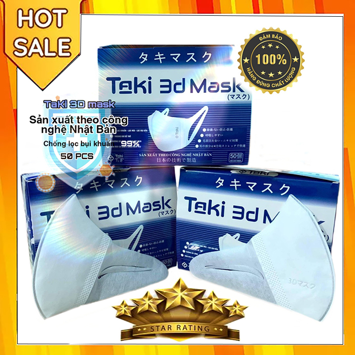 [COMBO 3] Khẩu trang 3D Mask Taki hộp 50 cái kháng khuẩn, có tem niêm phong, đạt tiêu chuẩn ISO và kiểm định Bộ Y Tế. Sản xuất theo quy trình của Nhật Bản đảm bảo an toàn tuyệt đối. Khẩu trang y tế 3D Mask