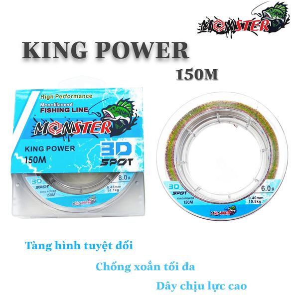 [CHÍNH HÃNG] Cước Câu Monster King Power 150M , Chống Mài Mòn , Tàng Hình Dưới Nước