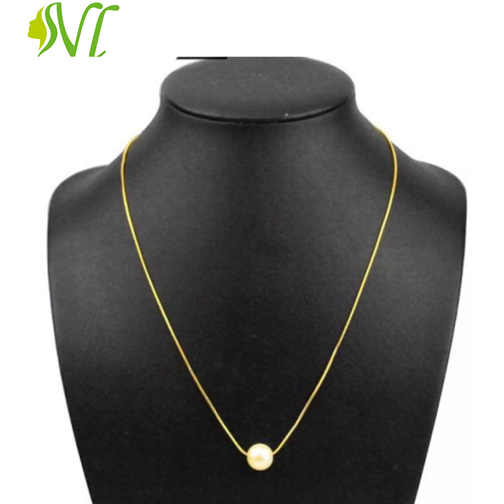 Dây chuyền titan thời trang nữ kiểu dây mì mạ vàng 24k xỏ ngang ngọc trai
