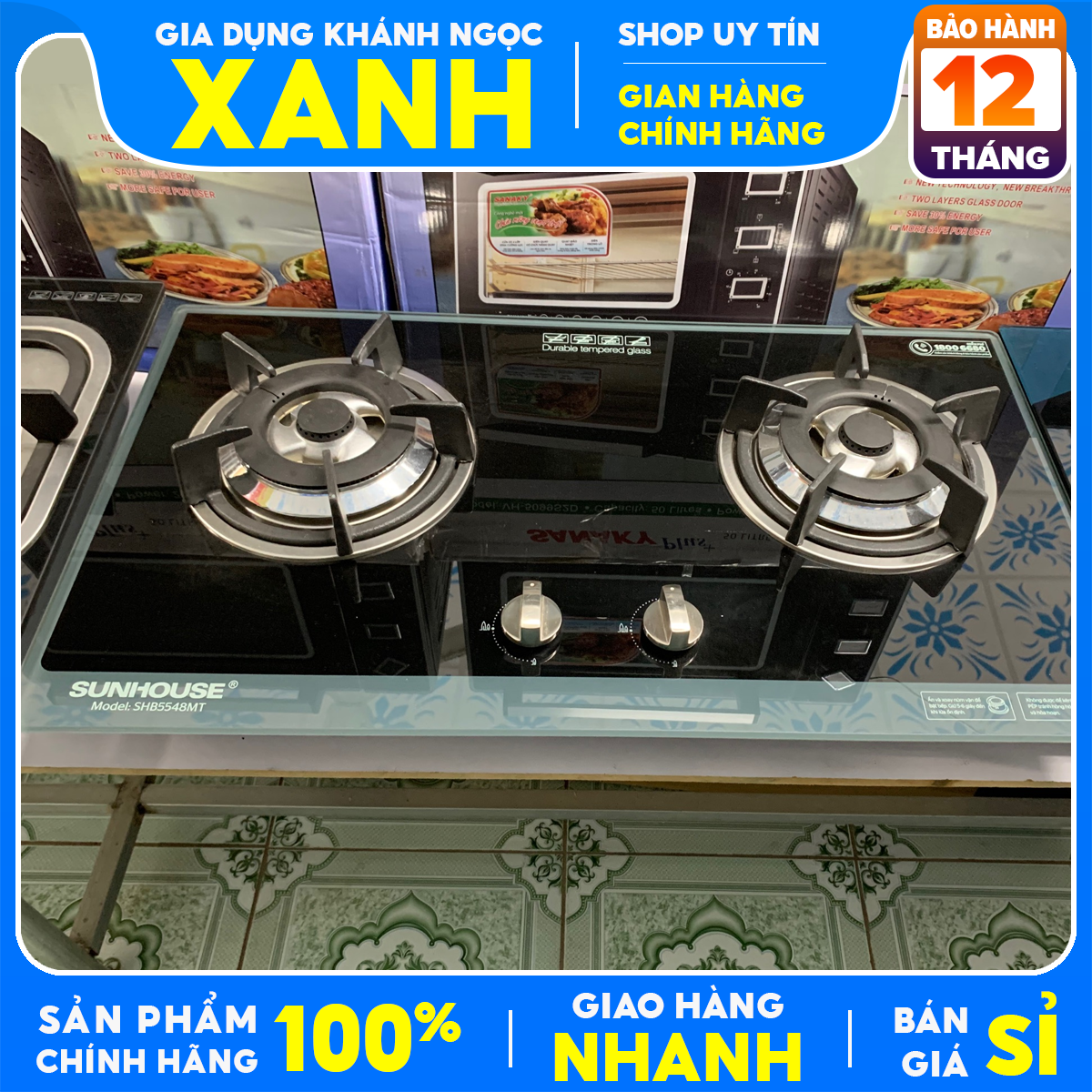 Bếp gas âm Sunhouse SHB5548MT Hàng trưng bày 99% Tặng dây gas, Tiết kiệm gas có Đầu hâm, Đánh lửa IC - Bảo Hành 12 Tháng