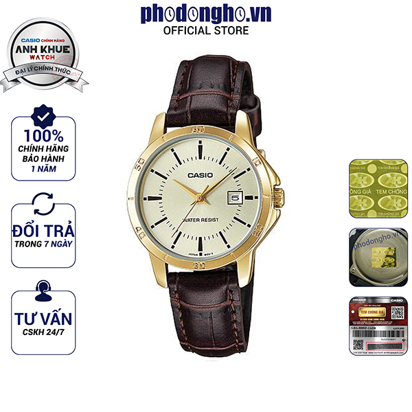 Đồng hồ nữ dây da casio anh khuê ltp-v004gl-9audf