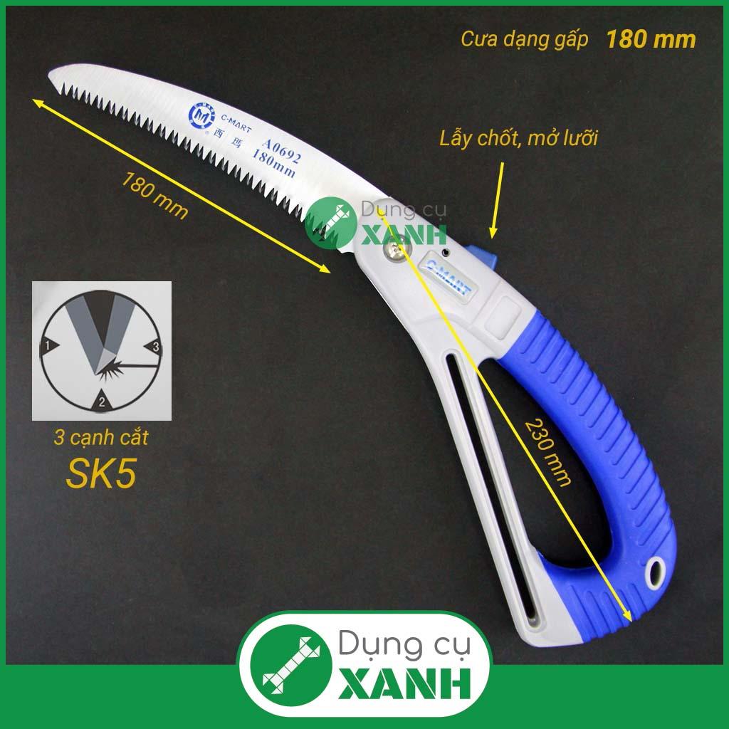 Cưa cành cây gấp gọn lưỡi cưa thép SK5 dài 180mm Đài Loan