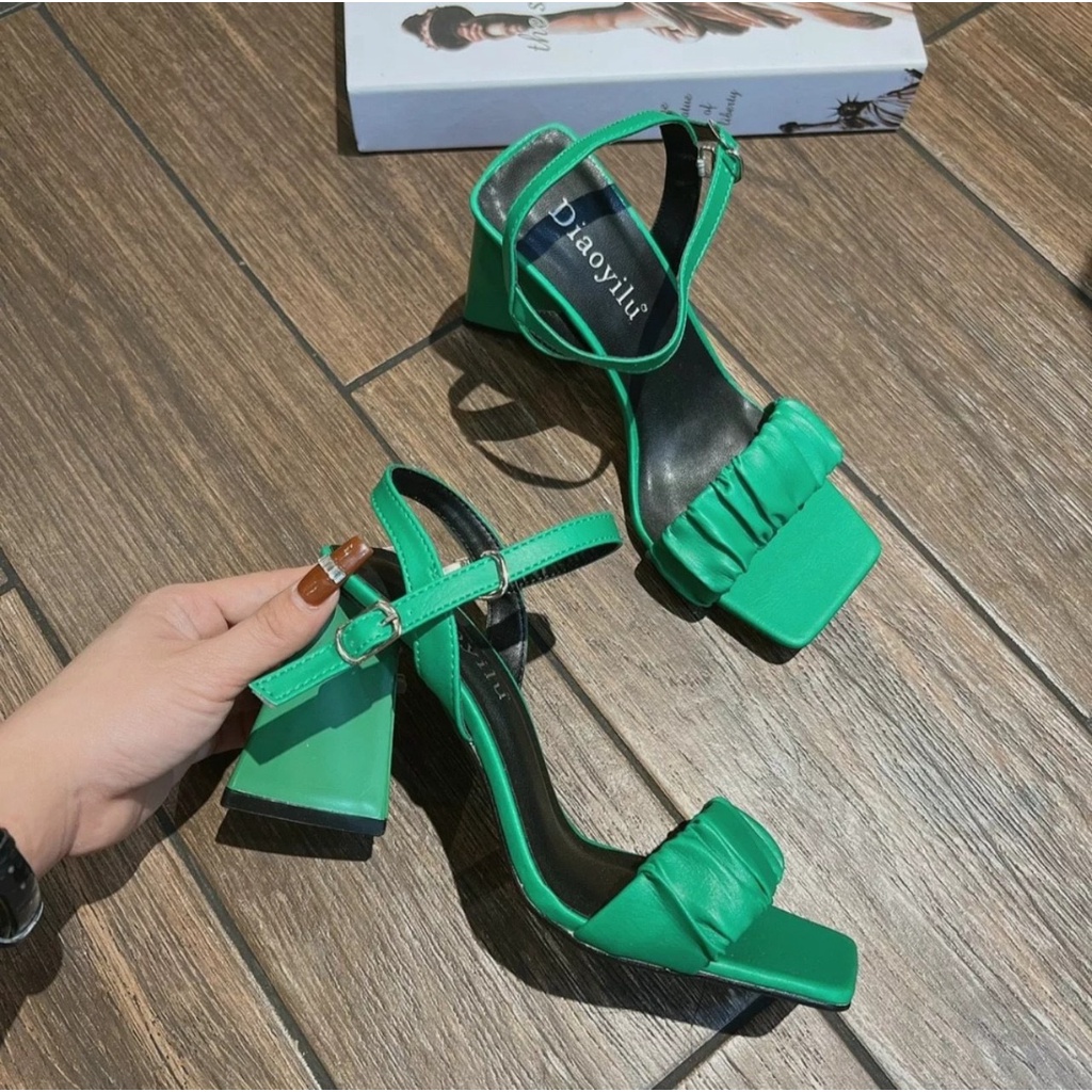 Giày cao gót quai bèo gót tam giác 5 phân, Sandal cao gót 5 cm quai nhún