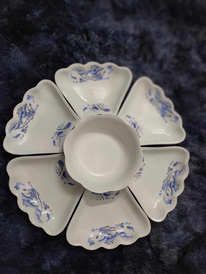 Sét bát đĩa hoa mặt trời sứ cao cấp vẽ hoạ tiết hoa sen đường kính 51cm