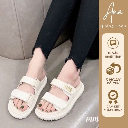 Dép nữ lê quai dán Dio fullbox màu trắng nâu đen Ana QC