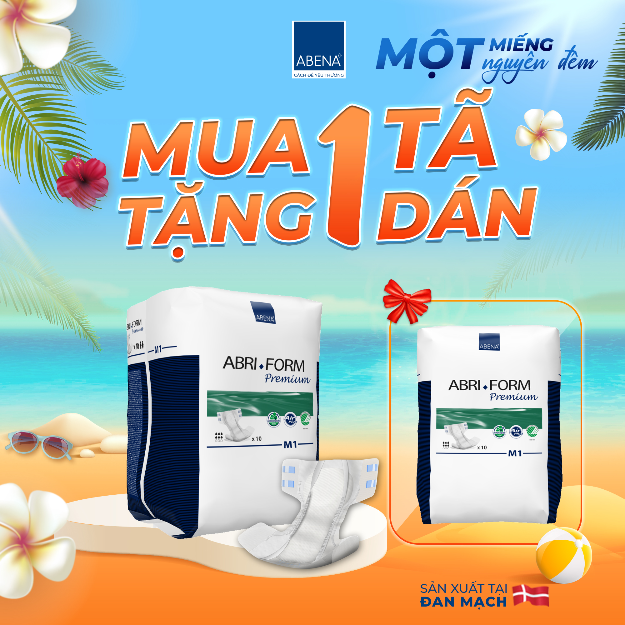 [Mua 1 tặng 1] Tã dán người lớn Abena Abri Form Premium M1 - Nhập khẩu Đan Mạch (Gói 10 miếng)