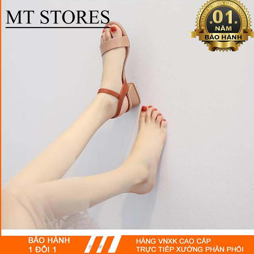 [HCM]Giày Sandal cao gót nữ 3p đi học MTSTORES402 mẫu Hàn Quốc - Quai hậu cài phối màu phá cách - Giày sandal nữ cao gót 3 phân mẫu Hàn