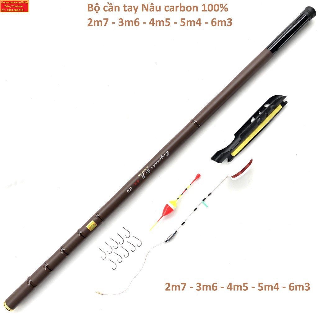 Cần câu tay carbon , tặng phao, chì, lưỡi, dây câu