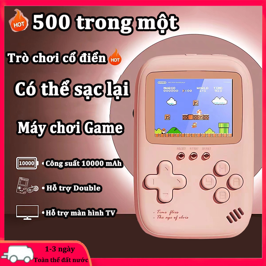 Máy chơi game cầm tay mini 500 trò chơi Retro,Có Tay Cầm,Bảng điều khiển trò chơi 1/2 người chơi,hướng dẫn sử dụng sạc dự phòng, dung lượng 10000mah, có thể dùng làm pin dự phòng để sạc điện thoại, có 500 game cổ điển