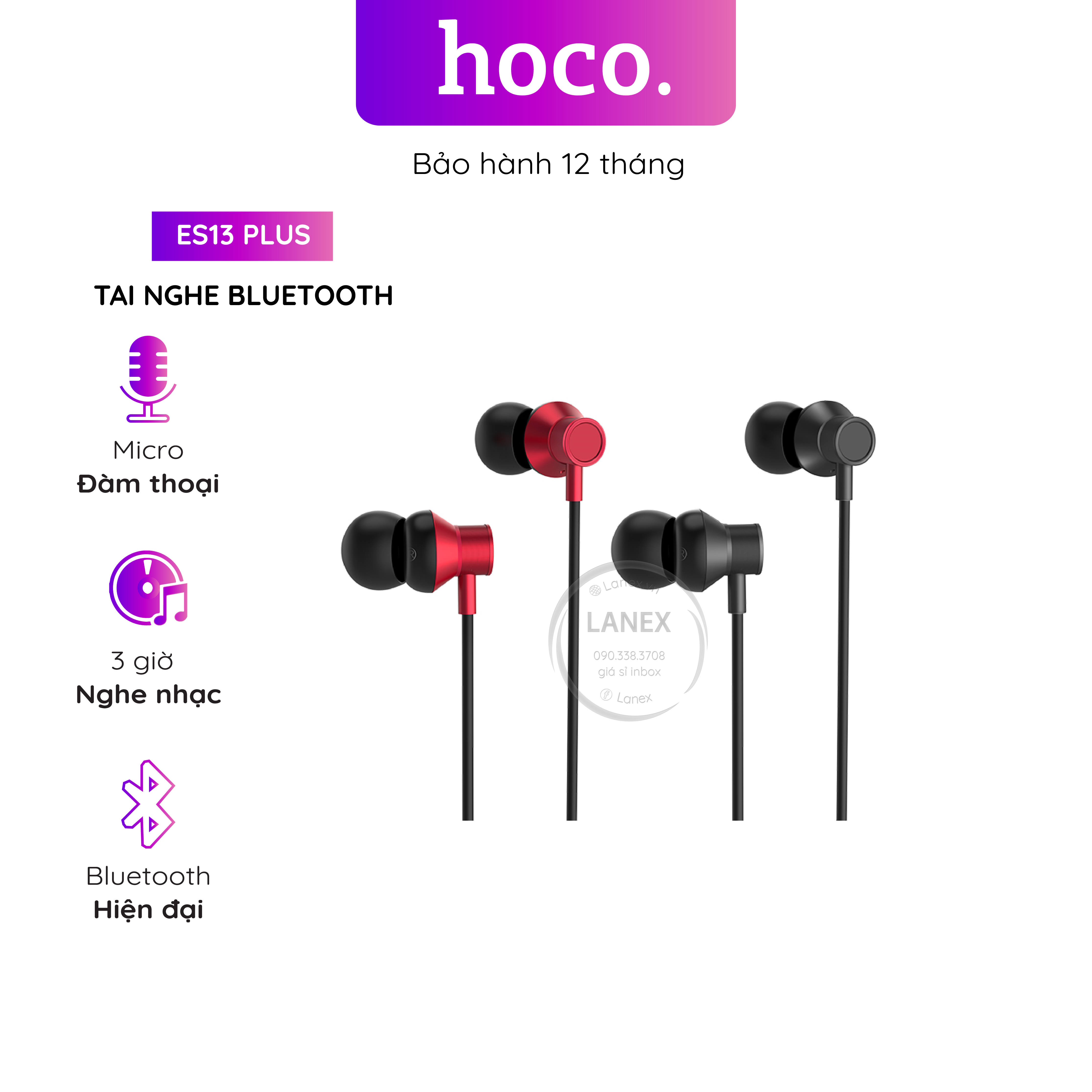 Tai Nghe Bluetooth Hoco Es13 Plus Thể Thao 2 Bên Có Dây V4.1 Có Mic Dài 0.55m
