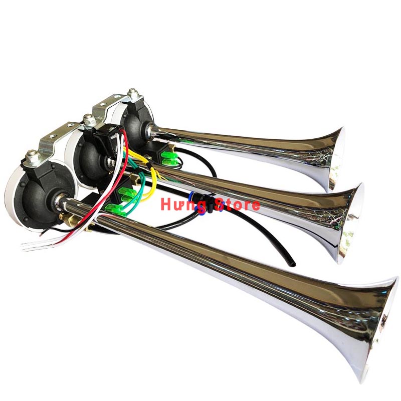 Còi hơi ngân 3 loa cao cấp 24v Cho xe có bình hơi - đầu kéo - xe tải bền đẹp giá tốt chất lượng ổn định