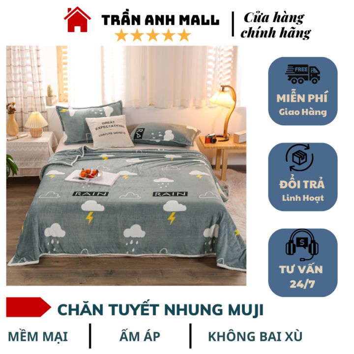 Chăn nhung lông tuyết muji xuất nhật nhiều màu