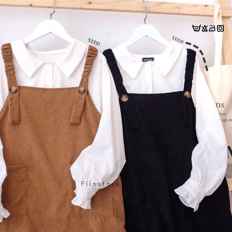 Yếm freesize nhung tăm hàn quốc yếm dáng váy suông chữ a form cute