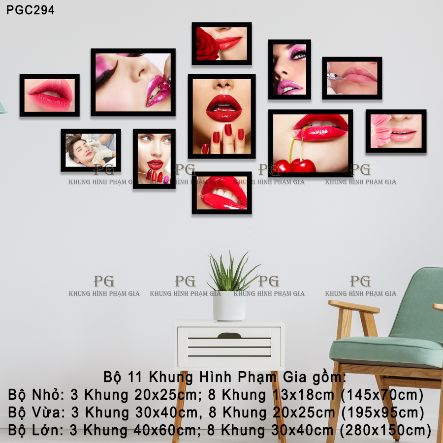 [HCM]Khung Ảnh Bộ Treo Tường Trang Trí Cửa Tiệm Phun Xăm Môi Điêu Khắc Chân Mày Trang Điểm Đẹp Nhất - Khung Hình Phạm Gia PGC294
