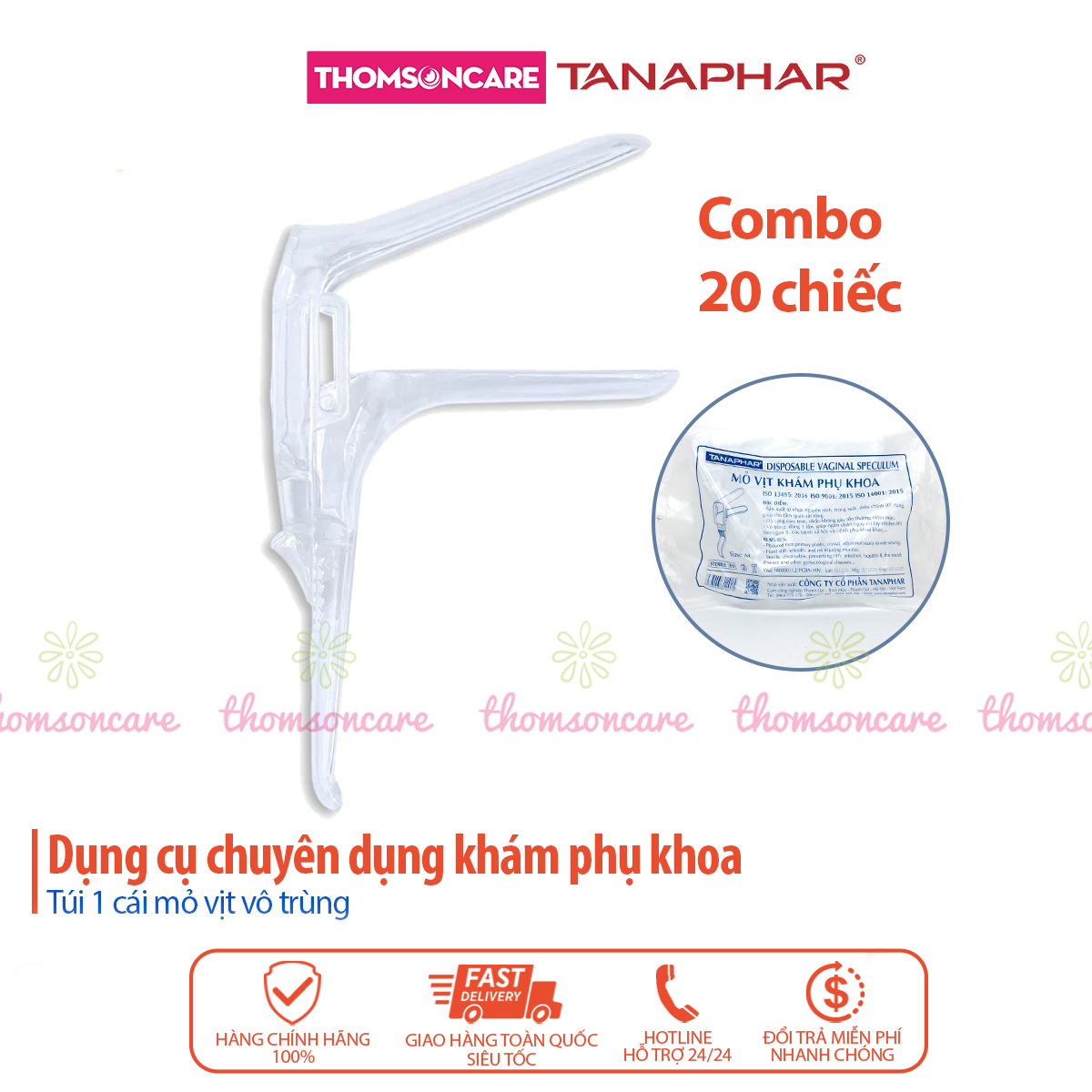 Combo 20 chiếc Mỏ vịt khám sản phụ khoa Tanaphar- 1 cái bằng nhựa trong túi tiệt trùng
