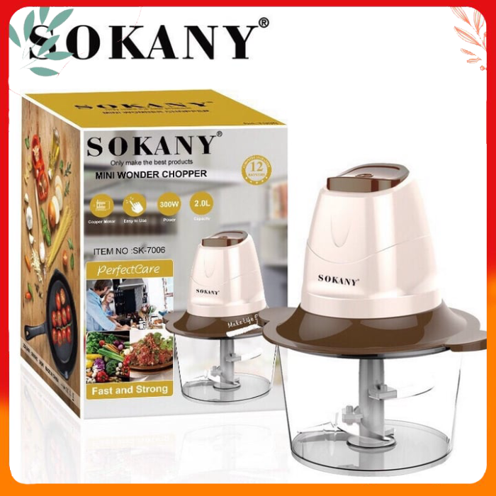 [HCM]Máy Xay SOKANY 300W SK-7006 ( 2 Lít ) Máy xay thịt Xay Đá Xay sinh tố 2 tầng lưỡi siêu bền Máy Xay Hạt Thực Phẩm Đa Năng 2 Tốc Độ Mạnh Mẽ An Toàn Dễ Sử Dụng vyvy store 98