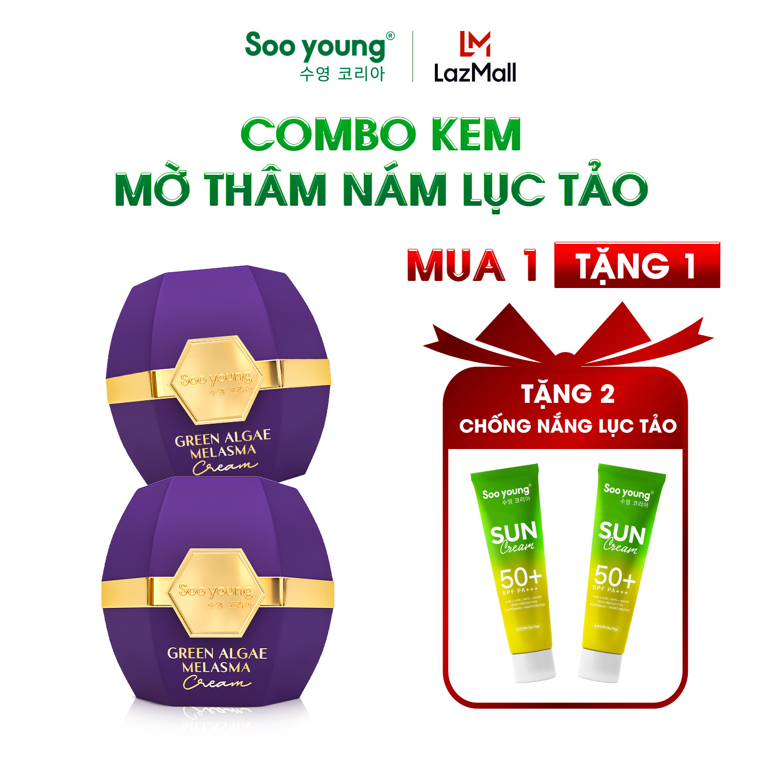 Combo 2 kem face sooyoung korea mờ thâm nám lục tảo 30gr