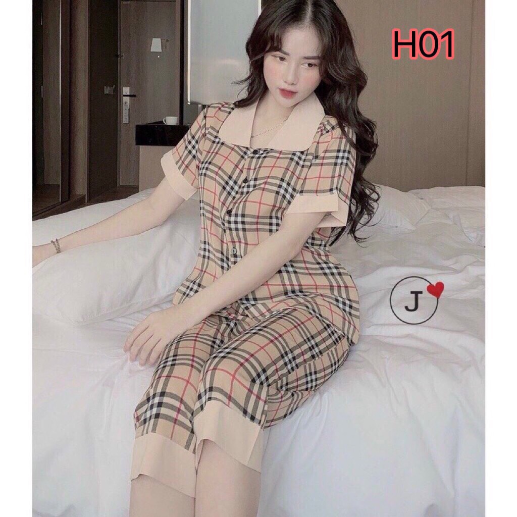 Bộ đồ ngủ mặc nhà áo cộc quần lửng mát cho mùa hè Bộ ngủ pijama lửng chất kate lụa