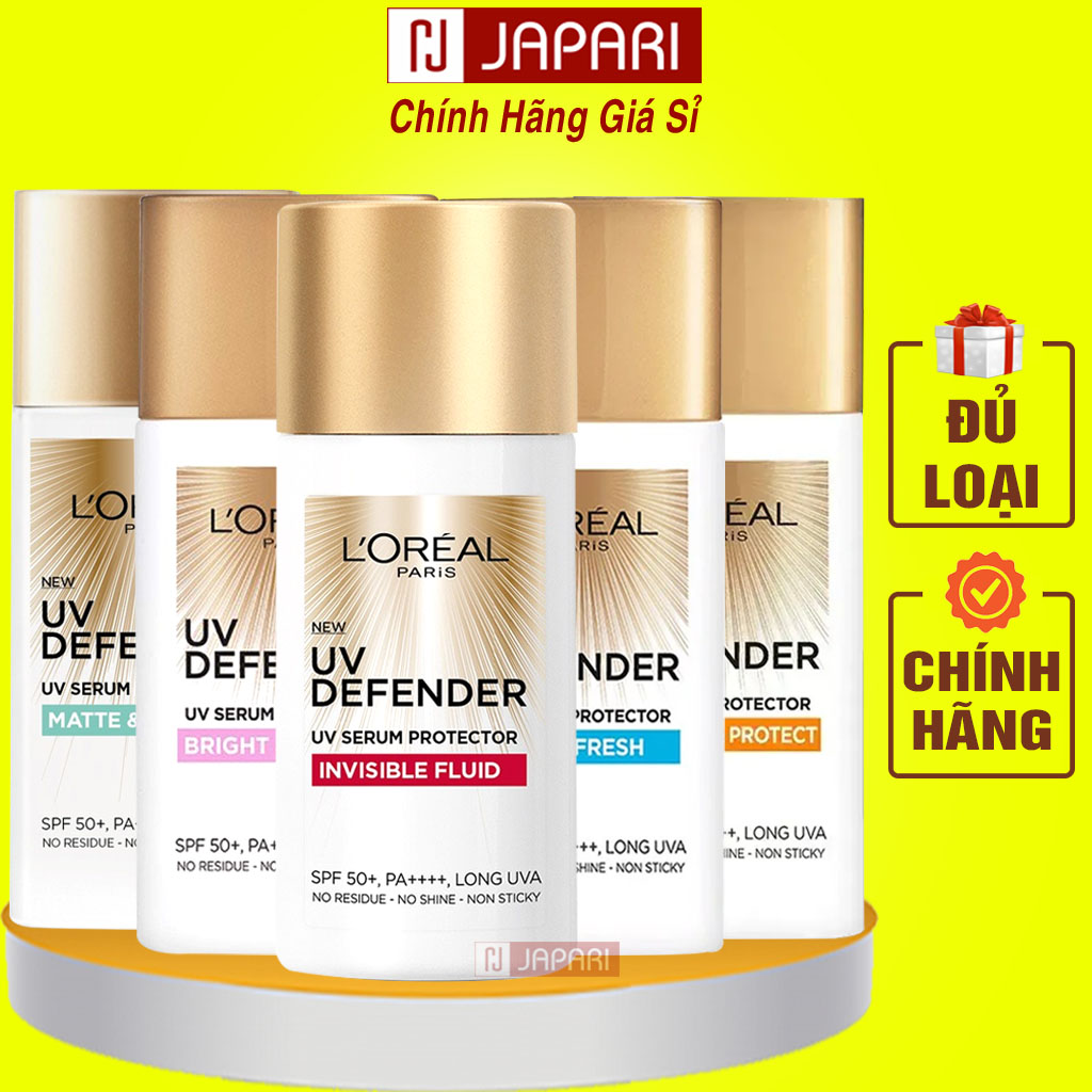 Kem Chống Nắng  Loreal Kiềm Dầu Nâng Tông Dưỡng Ẩm CHÍNH HÃNG - KCN Tinh Chất Chống Nắng L'Oreal Cho Da Dầu Mụn, Da Khô, Da Thường - Kem Chống Nắng Cho Da Mặt Nam Nữ - Mỹ Phẩm Giá Sỉ Japari