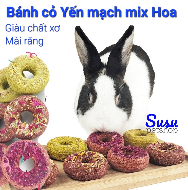 Bánh cỏ Yến Mạch mix Hoa thảo mộc cho Thỏ, Bọ, Chinchilla, Sóc, Hamster