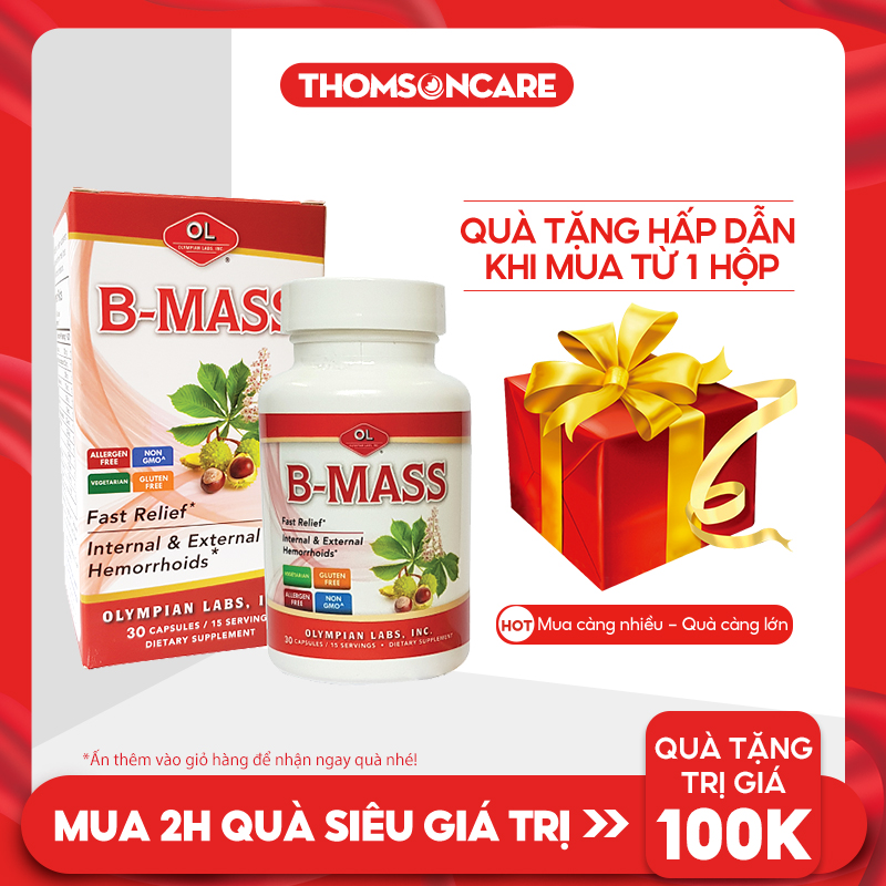 Bmass viên uống giảm trĩ táo bón từ thảo dược, nhập khẩu từ Olympian Labs của Mỹ Lọ 30 viên B Mass