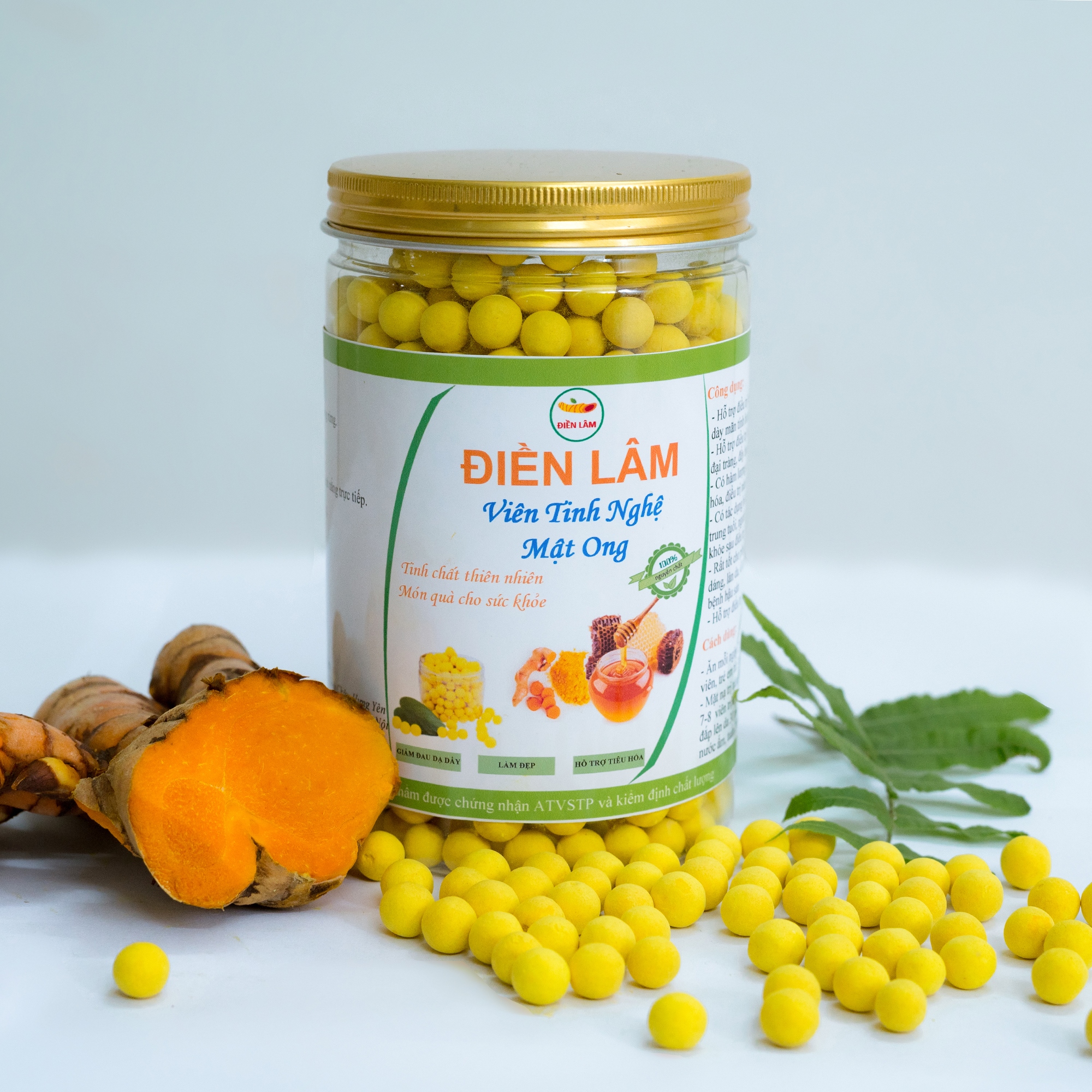 Viên tinh nghệ mật ong nguyên chất Điền Lâm (hũ 500gr) hỗ trợ dạ dày đại tràng, tiêu hóa kém, ngăn ngừa nám, tàn nhang, thải độc cơ thể,