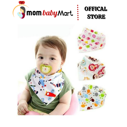 Set 10 khăn yếm tam giác xô có cúc bấm với nhiều họa tiết đáng yêu cho bé