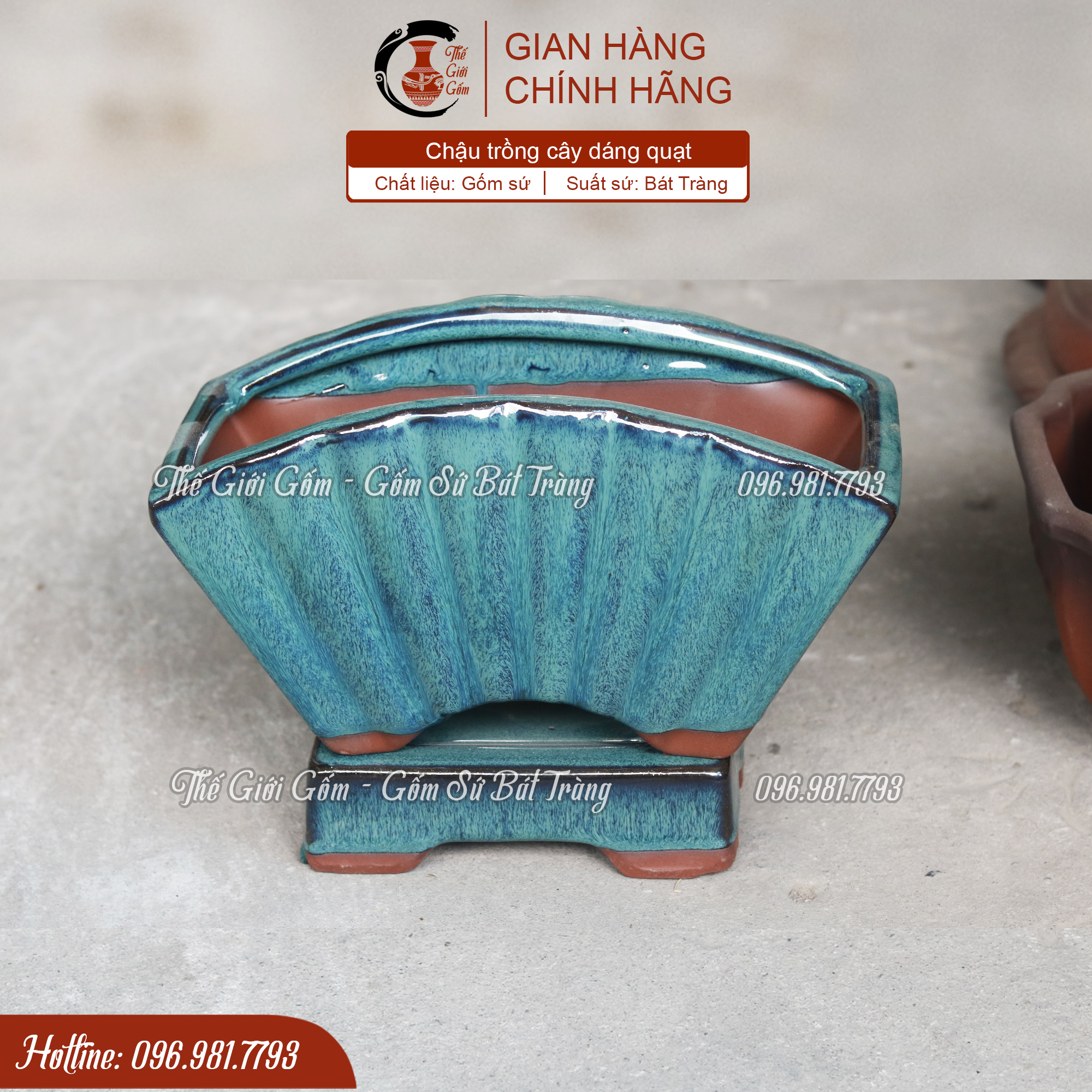 Chậu trồng cây dáng quạt - Men hỏa biến - Gốm sứ Bát Tràng