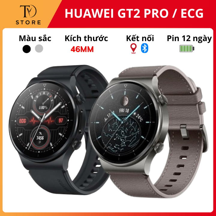 Đồng hồ thông minh Huawei Watch GT 2 Pro ECG, vỏ titan, mặt lưng gốm, kính saphire 46mm, pin lên tới 12 ngày, kết nối Bluetooth, GPS, nghe gọi trực tiếp trên đồng hồ
