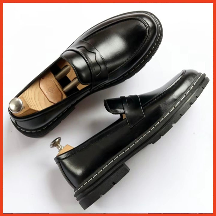 Giày penny loafer black nam đế cao su tăng chiều cao 4cm giày tây đẹp trẻ trung màu đen cao cấp