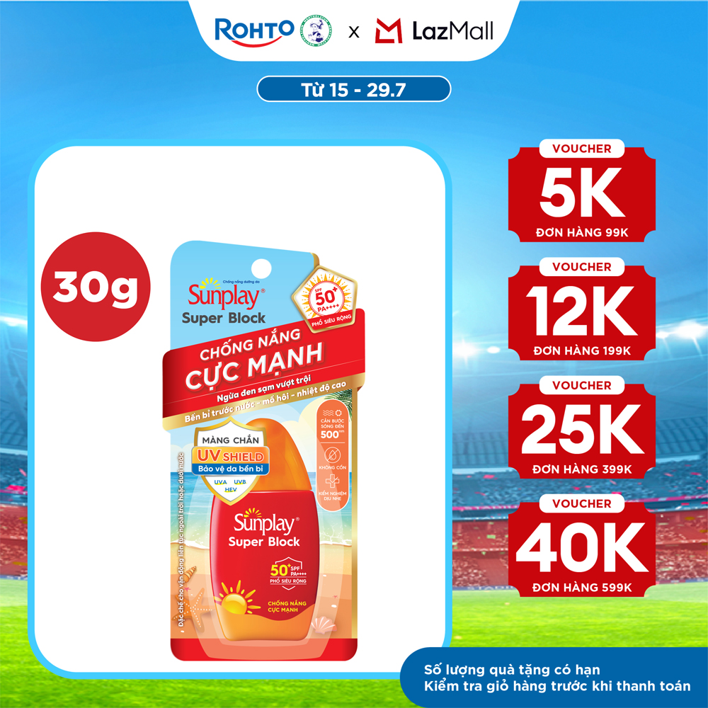 Kem chống nắng Sunplay cực mạnh, ngừa đen sạm da hiệu quả dạng sữa Sunplay Super Block SPF 50+, PA++++ 30g