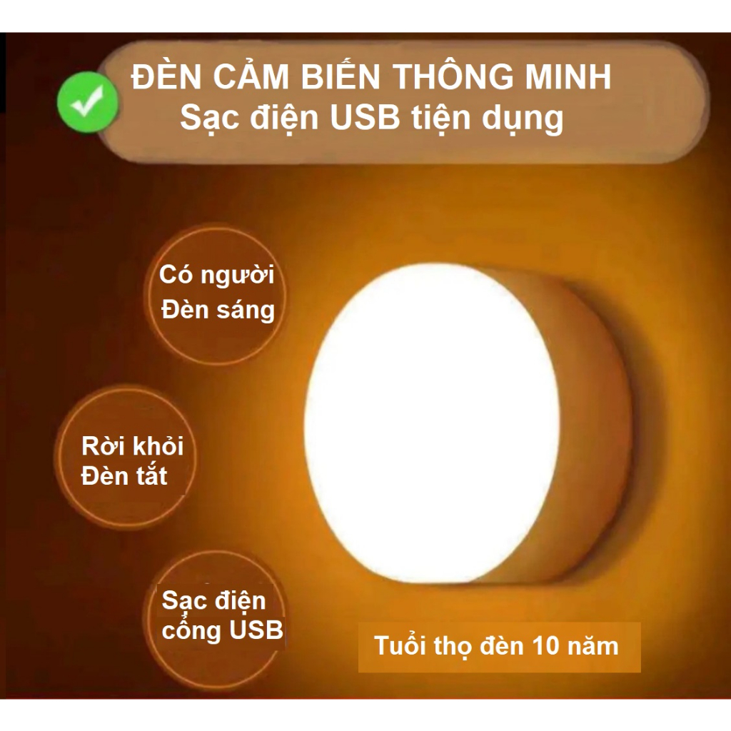 Bóng Đèn Tròn Không Dây Cảm Ứng Cơ Thể Sạc USB Có Móc Treo Dán Tủ Quần ÁoCầu ThangĐèn Cảm Biến Thông Minh Đèn Cảm Biến Chuyển Động Đa Năng Tiện Lợi