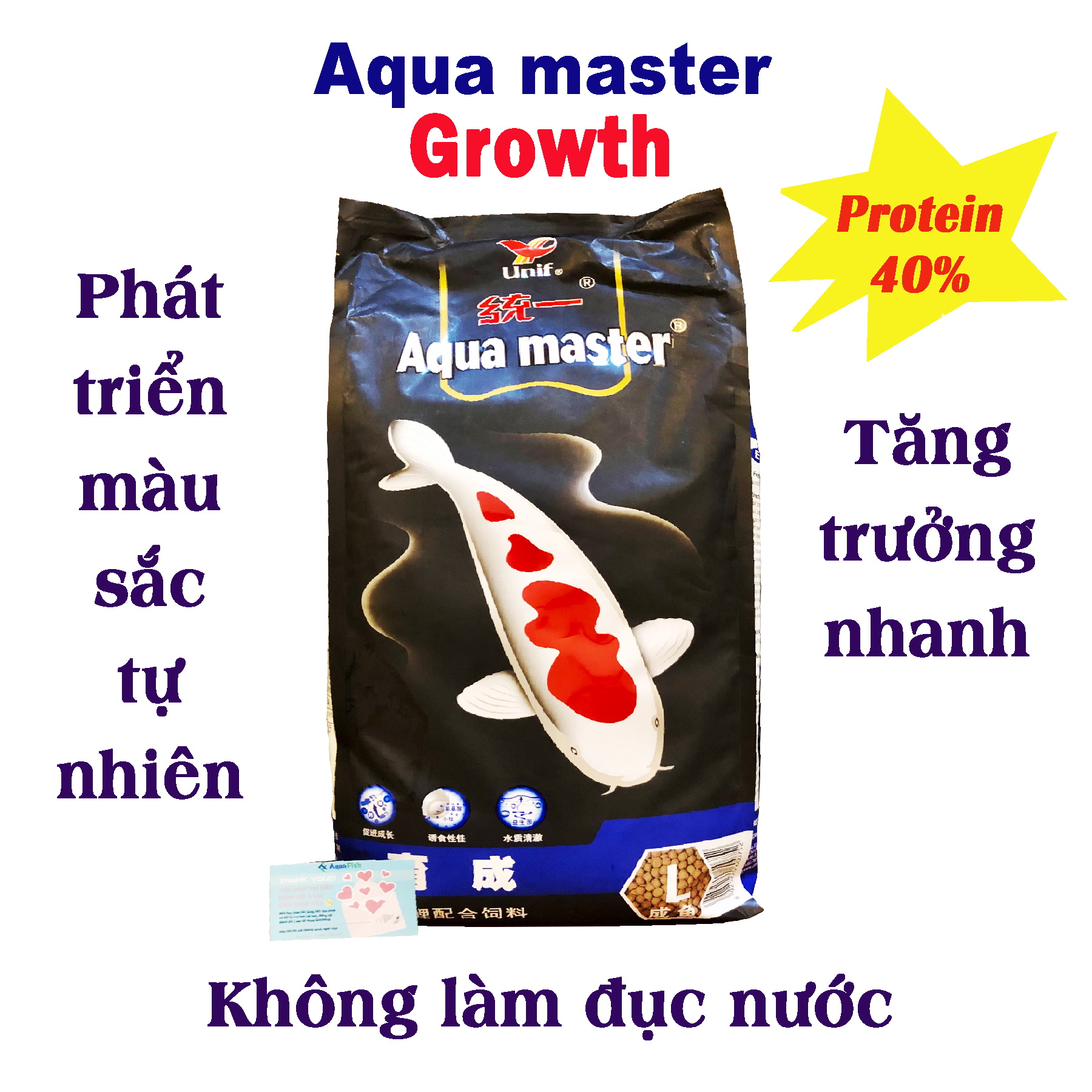 Thức ăn cho cá koi Aqua master growth 5kg giúp cá koi nhanh lớn, lên màu tự nhiên và không làm đục nước