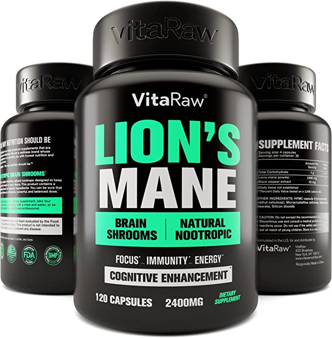 VitaRaw Lion s Mane 2400mg - Viên uống nấm hầu thủ giúp hỗ trợ chức năng