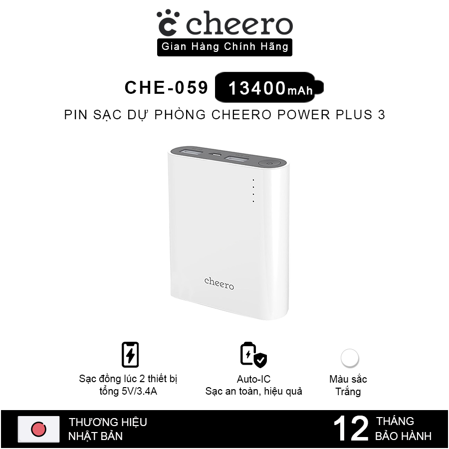 Pin sạc dự phòng cheero power plus 3 mini che-059 13400mah - hàng chính hãng