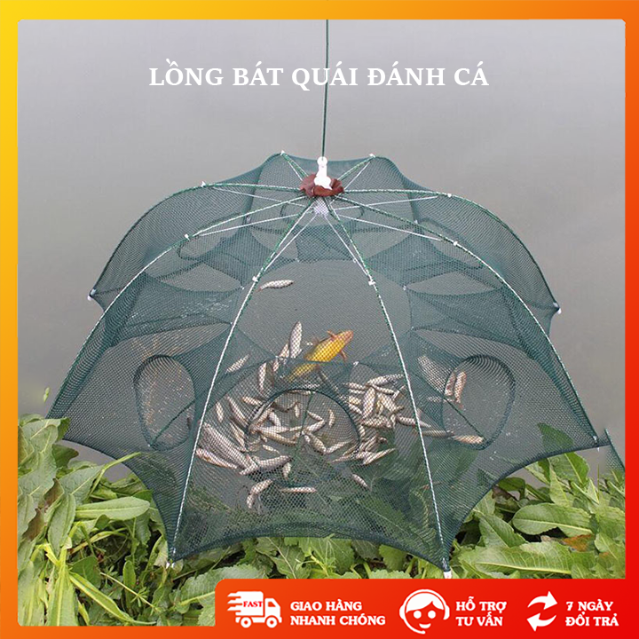 Lồng bát quái đánh bắt cá, lưới săn bắt cá 8 cửa công nghệ mới lưới 3 lớp khung sắt kim loại không gỉ - OT0558