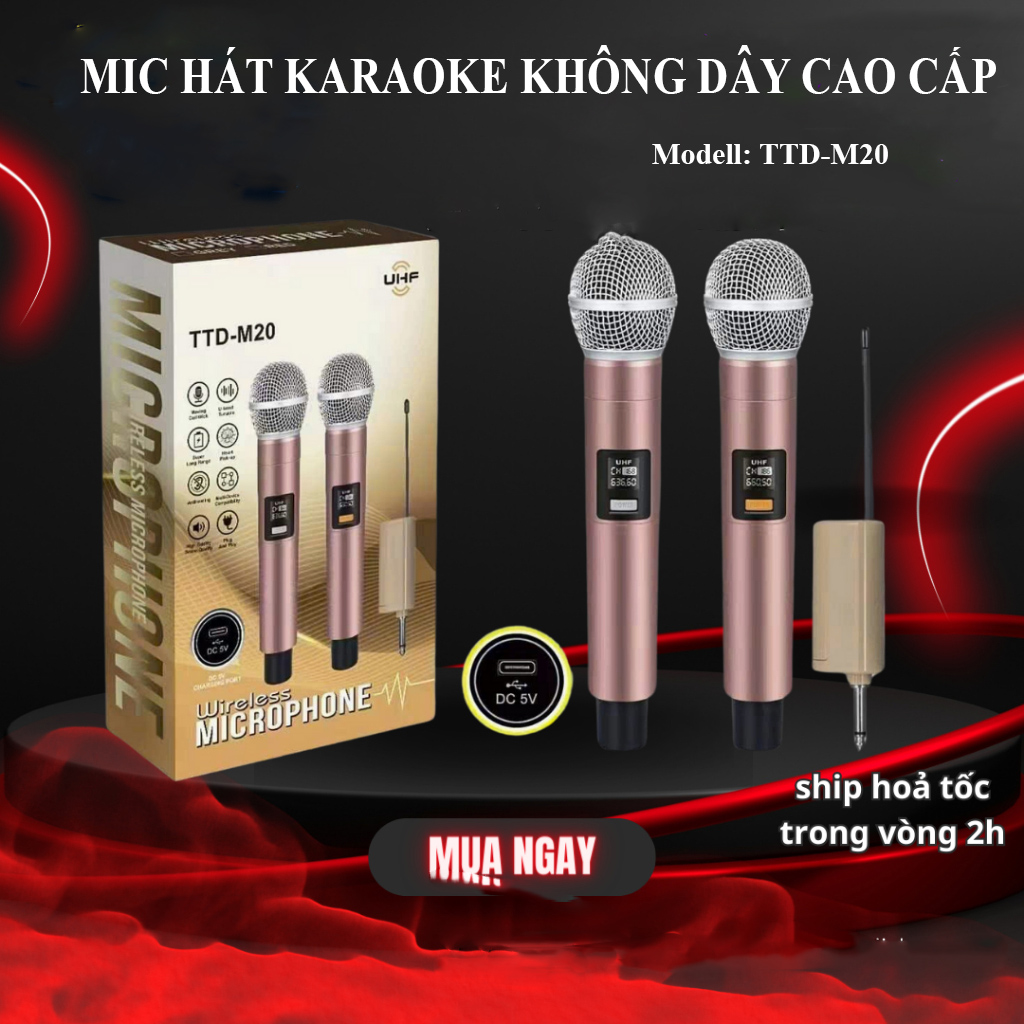 Mic Hát Karaoke Bluetooth Không Dây TTD-M20, Micro karaoke Không Dây Cao Cấp, Bộ 2 micro không dây dùng cho amply, loa kéo, mixer, micro không dây hát karaoke, micro không dây, micro karaoke bluetooth - Giadungbv247