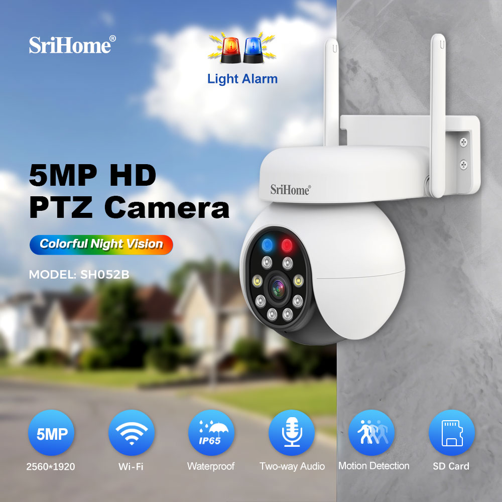 Camera wifi Srihome 5MP siêu nét ngoài trời xoay - đàm thoại 2 chiều SH052