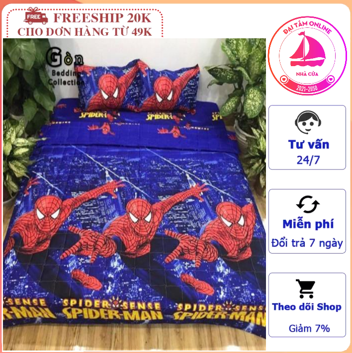 Trọn bộ 5 món chăn ga gối vỏ ôm - mẫu siêu nhân nhện siêu đẹp