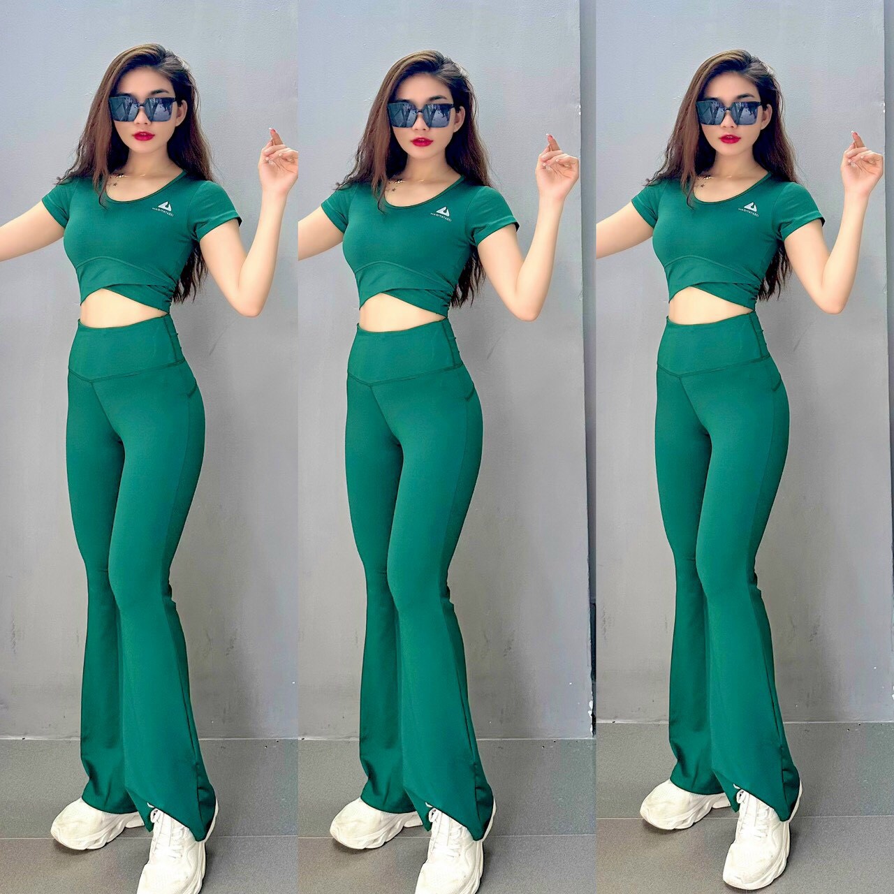 Bộ Đồ Tập Thể Thao Nữ Quần Loe Áo Croptop Tập Gym Yoga Aerobic Thun Lạnh Cao Cấp - 5
