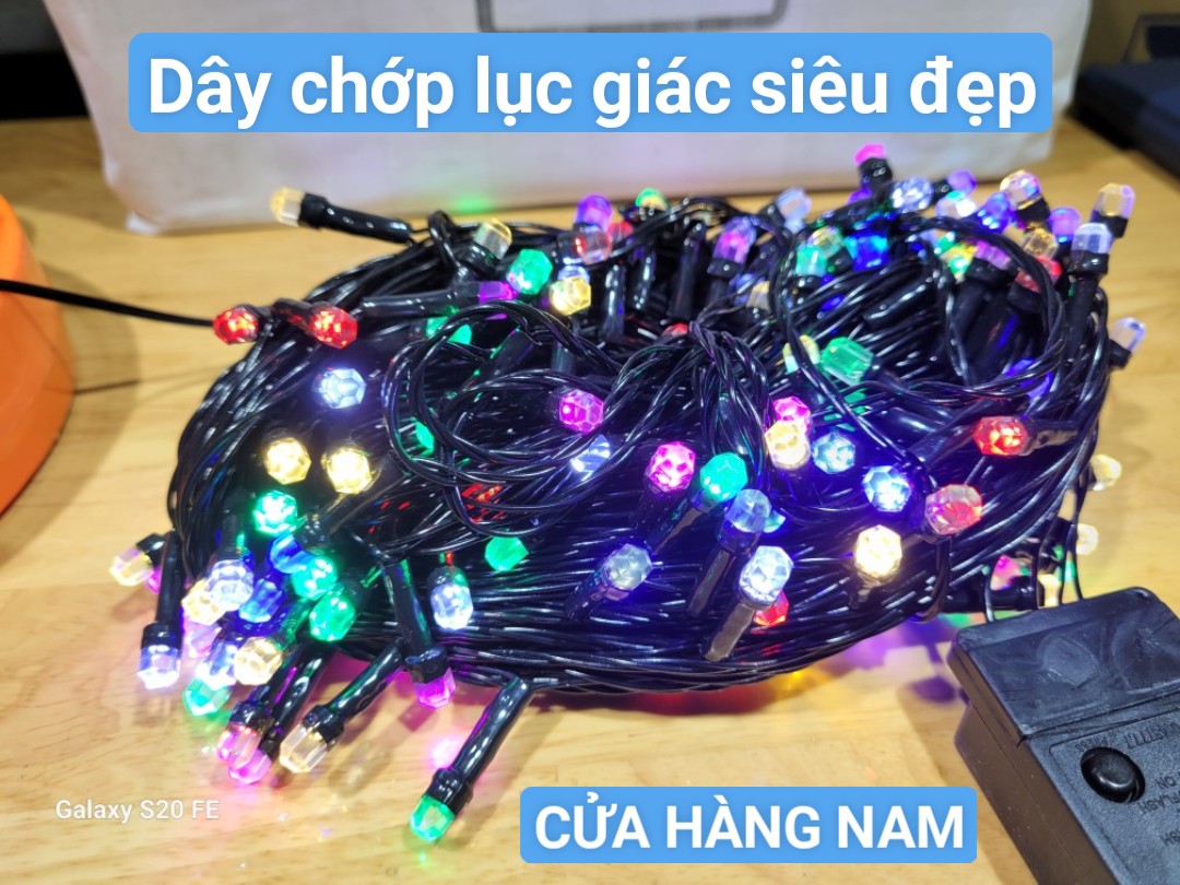 Mẫu mới  tết năm 2024 Dây đèn Led Lục Giác dài  20 mét/ 40 mét nhấp nháy nhiều màu dùng trang trí Sân Vườn, Gia Đình, Quán, Noel, tết, đèn chớp lục giác bóng lớn màu vàng và đủ màu, đèn trang trí tết, trang trí noel, Cửa Hàng Nam