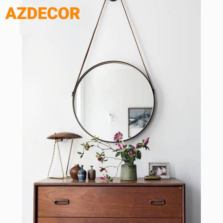 Gương Tròn, Gương Treo Tường Dây Da Simili Cao Cấp - Đường Kính 50cm (KÈM VÍT TREO)