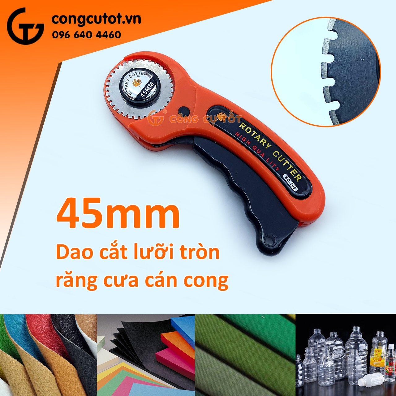 Dao cắt lưỡi tròn cán cong 45mm răng cưa