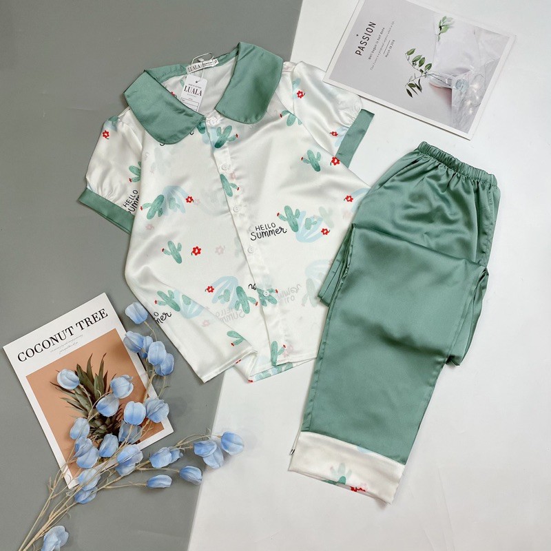 Bộ đồ ngủ nữ pizama chất lụa satin mát mịn