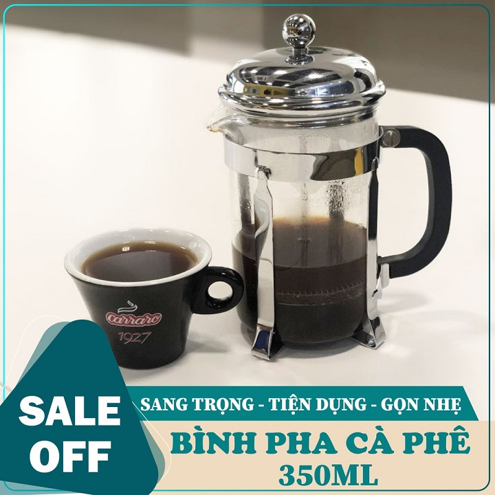 Bình pha cafe - Bình Pha Cafe Kiểu Pháp 350ml - Bình pha cà phê french press - Dùng để pha trà hay cà phê theo phương pháp French press ép cà phê - Bình pha cà phê Moka Pot 6 tách 300ml bằng Nhôm cao cấp