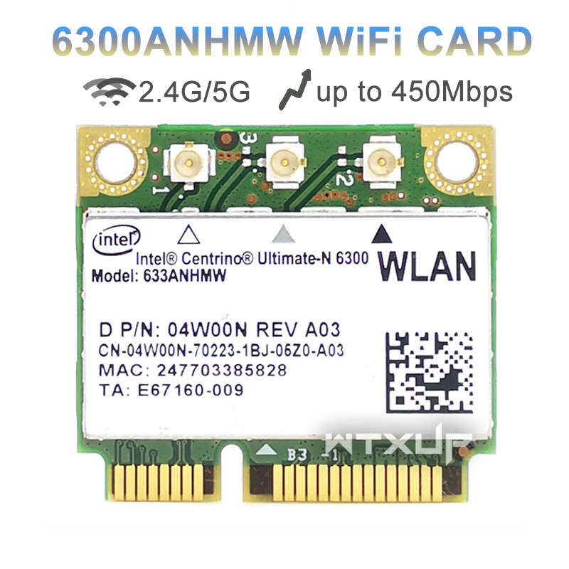 Dual band 450Mbps Mini Half PCI-e Wireless Wifi Card 633ANHMW 6300AN for Intel Ultimate-N 6300 Acer/Asus/Dell laptop