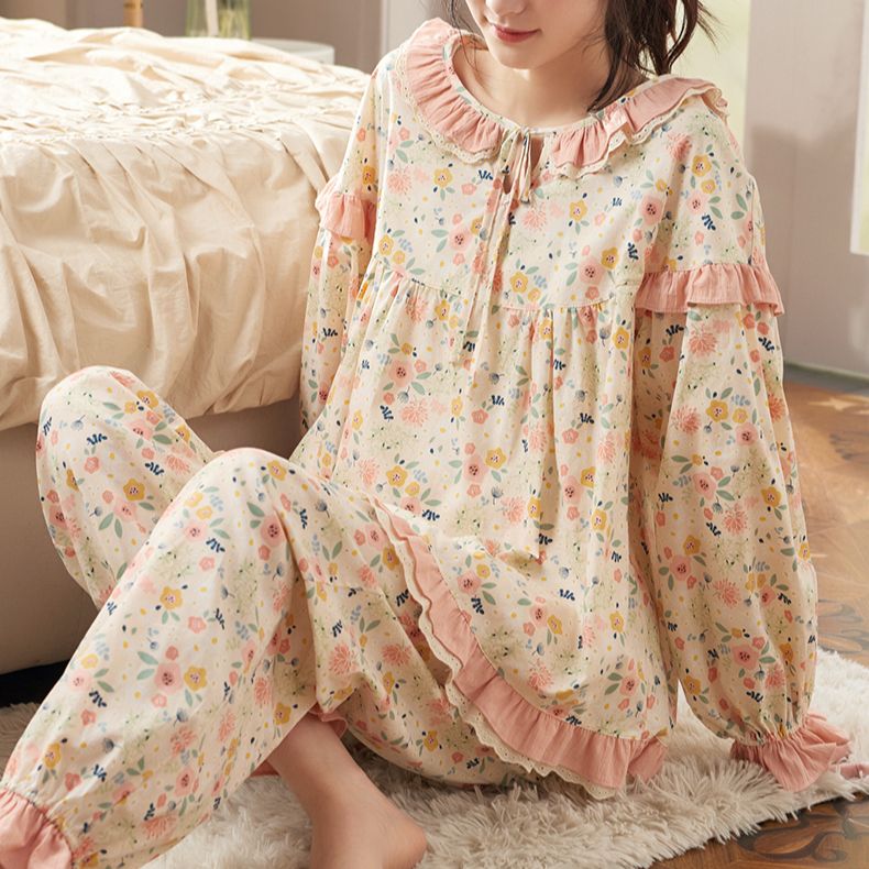 Set bộ mặc nhà hoa nhí phối ren quảng châu
