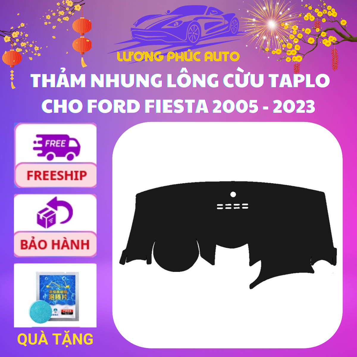 Thảm nhung, thảm lông cừu taplo cho ford fiesta 2005 - 2023 - chống nóng, loại dày