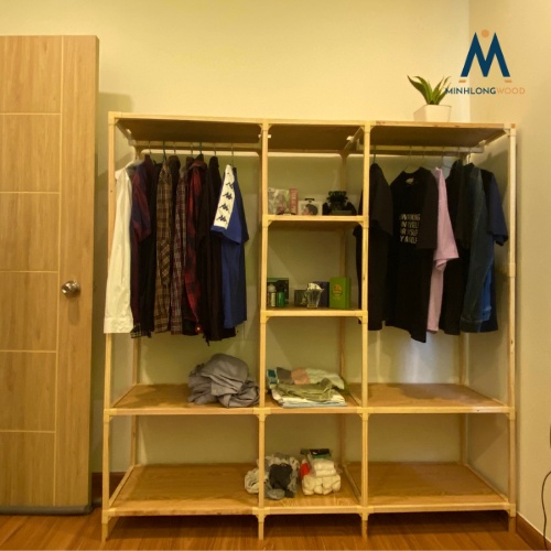 Tủ quần áo Minhlongwood - tủ kệ treo quần áo thiết kế theo yêu cầu- đầy đủ kích thước